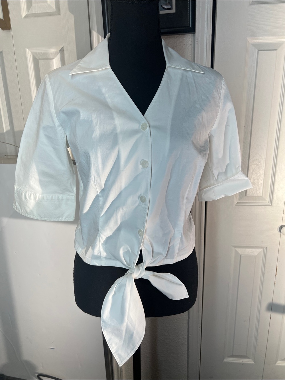 Rafaella White Tie-Front Button Down Blouse